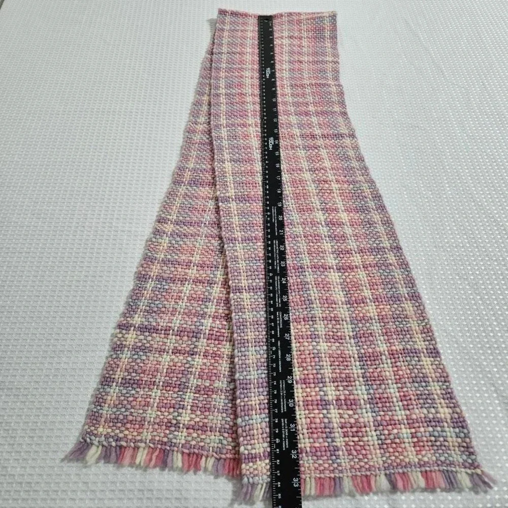 Hand Knit Womens 100% Pure Virgin‎ Wool Scarf Pink Purple Cream Uruguay 5.5 Feet